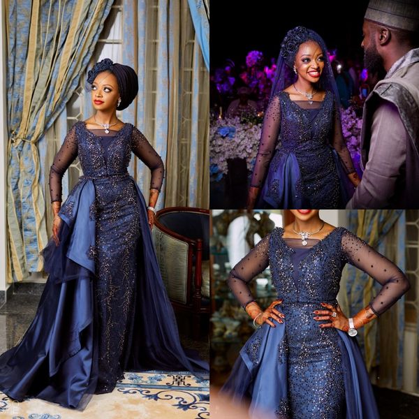 modest full beaded sheath evening dresses navy blue sheer long sleeve prom party gown sweep train south african wed dresses vestido, Black;red
modest full beaded sheath evening dresses navy blue sheer long sleeve prom party gown sweep train south african wed dresses vestido, Black;red