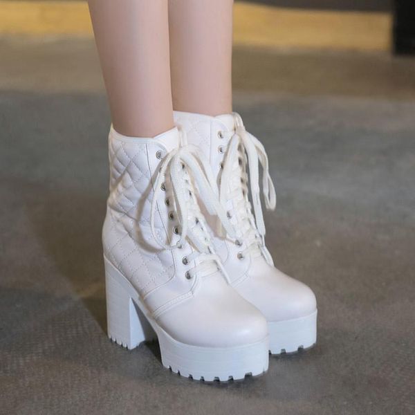 2019 winter new style warm female boots solid color high heels round toe lace-up rubber women shoes hoof heels boots size 33-43, Black
2019 winter new style warm female boots solid color high heels round toe lace-up rubber women shoes hoof heels boots size 33-43, Black