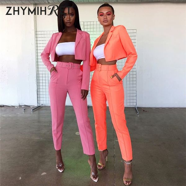 women's suits & blazers zhymihret 2021 autumn neon color blazer and pants women with belt short jacket office work sets, White;black
women's suits & blazers zhymihret 2021 autumn neon color blazer and pants women with belt short jacket office work sets, White;black