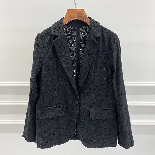 women coat new blazer women solid color embroidery hollow loose blazer coat, White;black
women coat new blazer women solid color embroidery hollow loose blazer coat, White;black