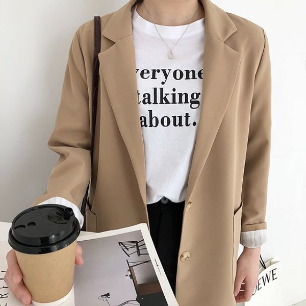 2019 office lady suit blazers full length vintage single button notched jacket coat female black work outerwears, White;black
2019 office lady suit blazers full length vintage single button notched jacket coat female black work outerwears, White;black