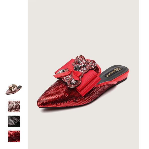 new design women slippers mules shoes slip on low heels flat with women shoes pointed toe bling rhinestone panda bow female shoe, Black
new design women slippers mules shoes slip on low heels flat with women shoes pointed toe bling rhinestone panda bow female shoe, Black