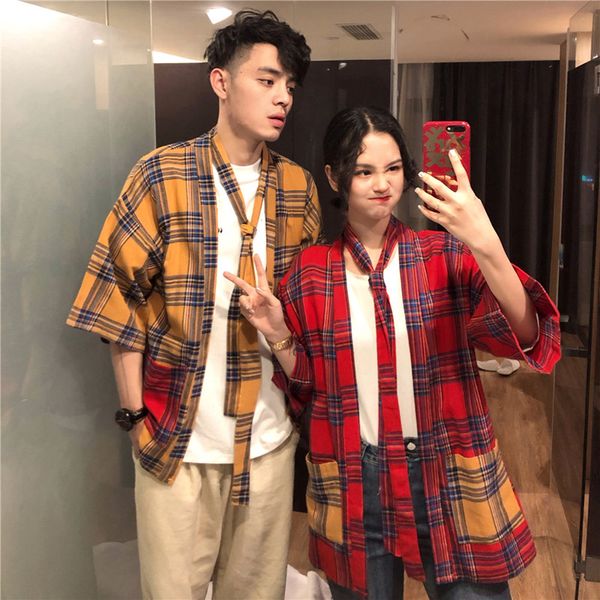 2 colors 2019 korean style women and blouses harakuju long sleeve blouse shirt spring summer kimono plaid shirts (m2857, White 
2 colors 2019 korean style women and blouses harakuju long sleeve blouse shirt spring summer kimono plaid shirts (m2857, White