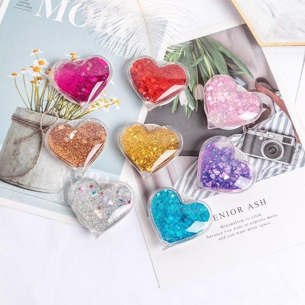 

liquid glitter quicksand love heart cell phone holder real 3m glue expandable grip stand 360 degree ring phone holder with retail package