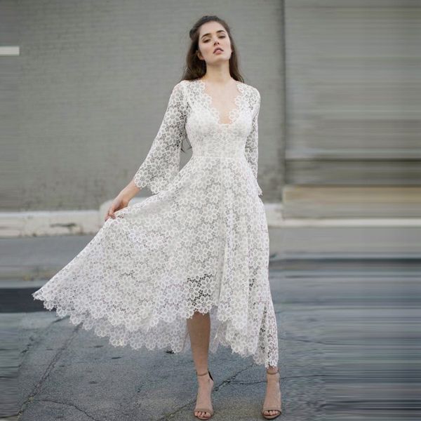2019 women dress long sleeve loose white beach dress v-neck lace boho women maxi vestidos de festa#g3, Black;gray
2019 women dress long sleeve loose white beach dress v-neck lace boho women maxi vestidos de festa#g3, Black;gray
