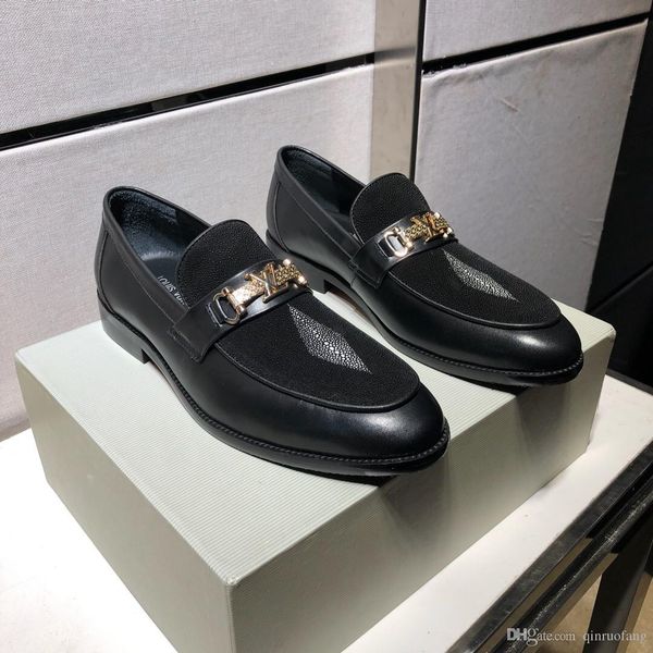 slip on split leather pointed toe men dress shoes business wedding oxfords formal shoes for male spring 45, Black