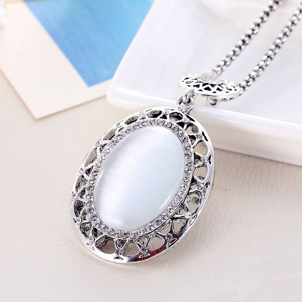 loye zinc alloy oval opal pendant necklace long sweater chain necklace female vintage jewelry, Silver
loye zinc alloy oval opal pendant necklace long sweater chain necklace female vintage jewelry, Silver