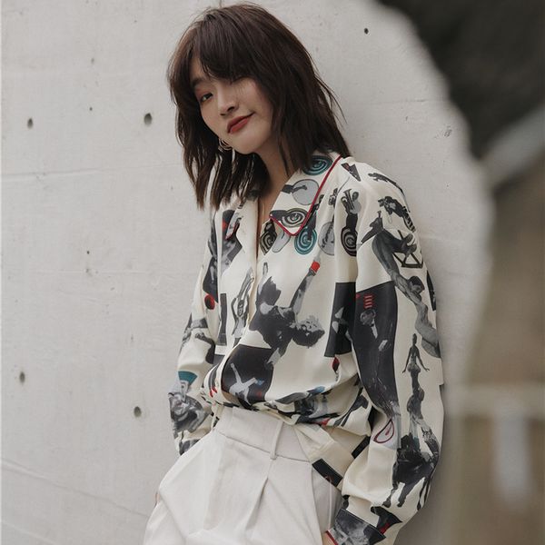 women's 2020 spring autumn new shirt french retro long sleeve shirt loose turn-down collar print blouse ml771, White
women's 2020 spring autumn new shirt french retro long sleeve shirt loose turn-down collar print blouse ml771, White