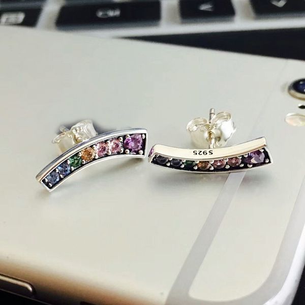 novel and elegant rainbow stud earrings 925 sterling silver for pandora inlay cz diamond temperament wild personality ladies, Golden;silver
novel and elegant rainbow stud earrings 925 sterling silver for pandora inlay cz diamond temperament wild personality ladies, Golden;silver