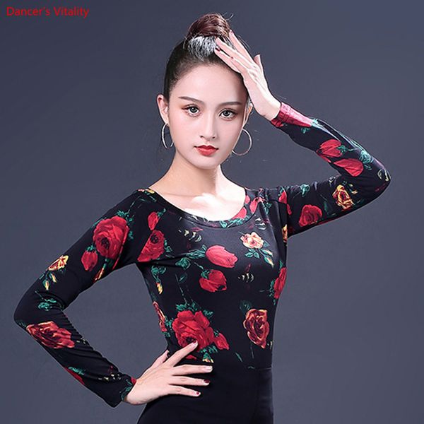 latin dance 2018 autumn winter long sleeved print practice clothes women ballroom dance stage performance costumes, Black;red
latin dance 2018 autumn winter long sleeved print practice clothes women ballroom dance stage performance costumes, Black;red