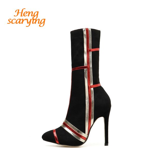 2019 autumn women flock mid calf boots thin high heels pointed toe black blue boots winter zippers striped
2019 autumn women flock mid calf boots thin high heels pointed toe black blue boots winter zippers striped