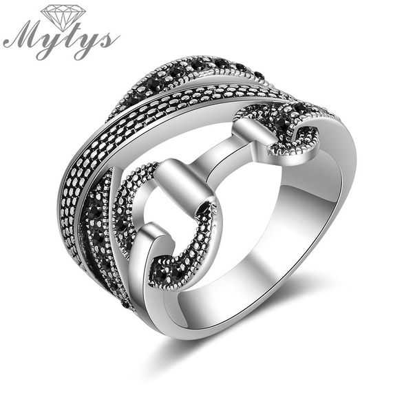 mytys line cross link with buckle unique design ring retro black color marcasite ring for women jewelry anillos mujer r2125, Silver
mytys line cross link with buckle unique design ring retro black color marcasite ring for women jewelry anillos mujer r2125, Silver