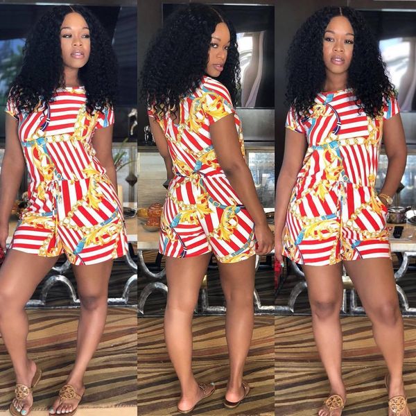 women female clothes striped shorts jumpsuits summer red gold chains one piece suits rompers, Black;white
women female clothes striped shorts jumpsuits summer red gold chains one piece suits rompers, Black;white