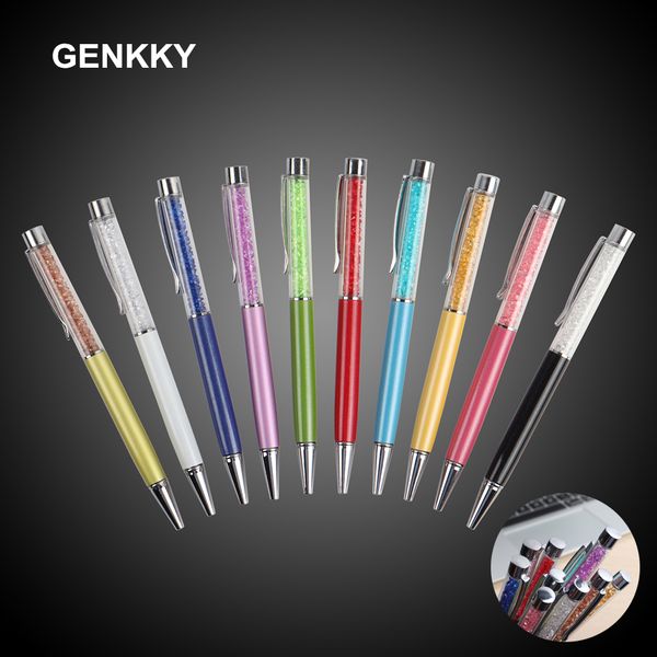 

5pcs/lot genkky promotional ballpoint pen diamond crystal metal gift pens for school office writing point 0.7mm ink black blue, Blue;orange