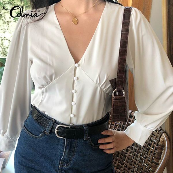 vintage women's blouses celmia spring long sleeve shirts ladies deep v-neck casual button down female loose work blusas 5xl, White
vintage women's blouses celmia spring long sleeve shirts ladies deep v-neck casual button down female loose work blusas 5xl, White