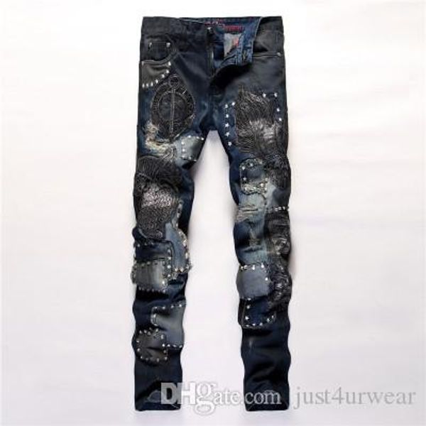 мужские new punk заклепки вышитые джинсы дизайнерские джинсы slim fit мужской printed мотоклуба джинсовые брюки, Blue
мужские new punk заклепки вышитые джинсы дизайнерские джинсы slim fit мужской printed мотоклуба джинсовые брюки, Blue