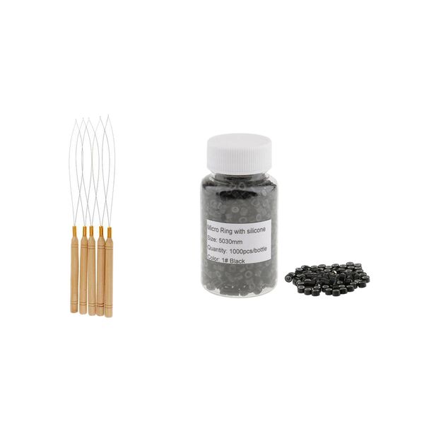 5pcs loop hooks professional hair extension tool with 1000pcs 5mm micro silicone rings beads
5pcs loop hooks professional hair extension tool with 1000pcs 5mm micro silicone rings beads