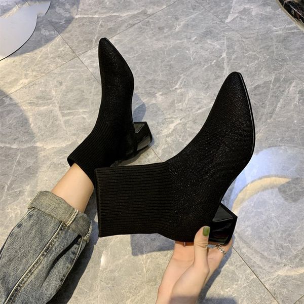 fashion socks boots knitted stretch women's ankle boots elegant pointed toe mid heel boots ladies booties metal heel, Black
fashion socks boots knitted stretch women's ankle boots elegant pointed toe mid heel boots ladies booties metal heel, Black