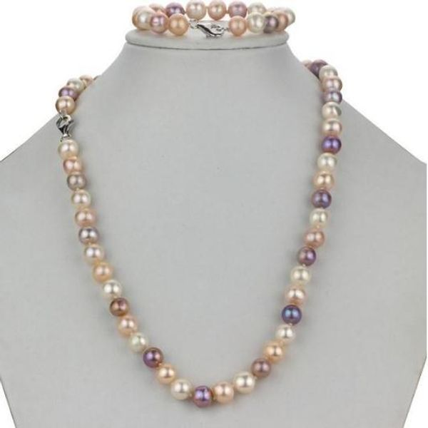 9-10mm round white pink purple mix colour naturel freshwater pearl bracelet necklace 18inch bracelet 7.5inch set, Black
9-10mm round white pink purple mix colour naturel freshwater pearl bracelet necklace 18inch bracelet 7.5inch set, Black
