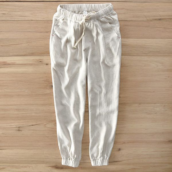 men's pants linen casual elastic cotton and pocket nine points thin section 2021, Black 
men's pants linen casual elastic cotton and pocket nine points thin section 2021, Black