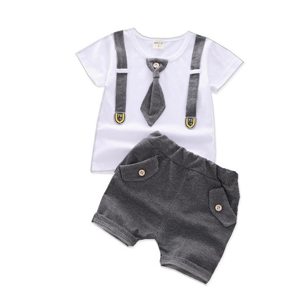 summer children boys girls cotton clothing sets kids fashion t-shirt shorts 2pcs/sets casual clothes baby cool tie tracksuits, White 
summer children boys girls cotton clothing sets kids fashion t-shirt shorts 2pcs/sets casual clothes baby cool tie tracksuits, White