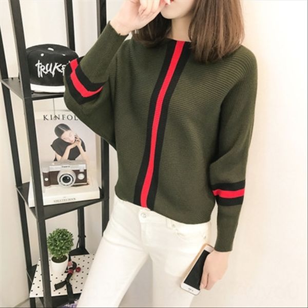 2019 autumn bat sleeve contrast color striped loose knitted tide 2019 autumn bat sleeve sweater contrast sweater pullover color striped pull, White
2019 autumn bat sleeve contrast color striped loose knitted tide 2019 autumn bat sleeve sweater contrast sweater pullover color striped pull, White
