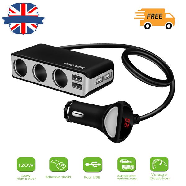 4 usb port 3 way car cigarette lighter socket splitter 120w output power adapter 12~24v charger fast charging voltmeter
4 usb port 3 way car cigarette lighter socket splitter 120w output power adapter 12~24v charger fast charging voltmeter