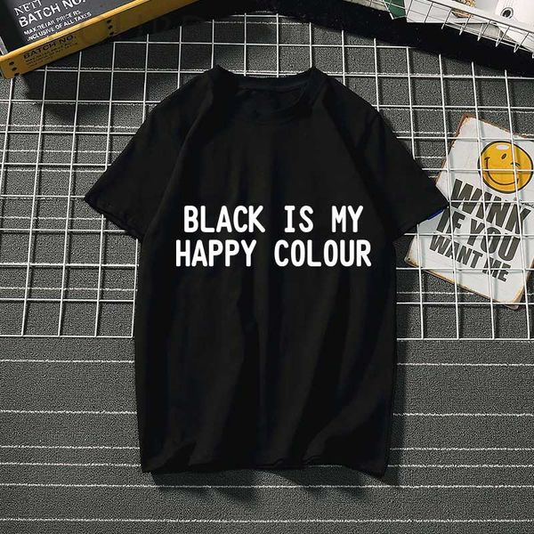 women's t-shirt black is my happy colour letter print for women summer clothes 2021 kawaii tumblr t shirt tee top, White