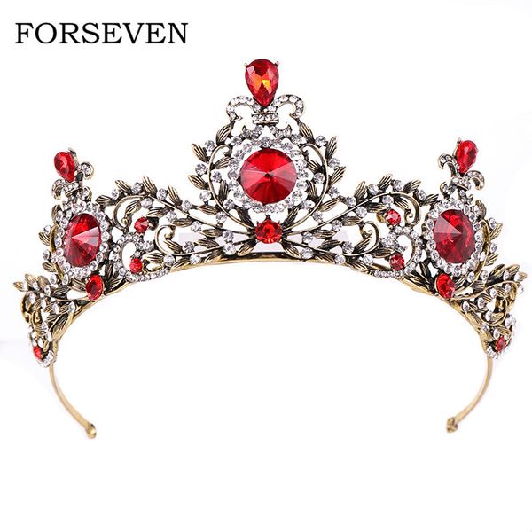 baroque red crytal bridal tiaras rhinestone diadem crystal queen crowns vintage gold wedding hair accessories for bride, Golden;white 
baroque red crytal bridal tiaras rhinestone diadem crystal queen crowns vintage gold wedding hair accessories for bride, Golden;white