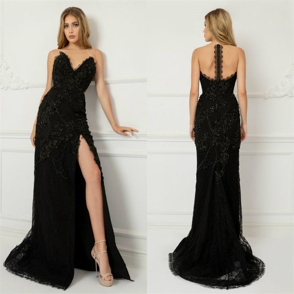 black evening dresses sleeveless high-split appliqued beaded prom dress ruched tulle sweep train custom made red carpet party gown, Black;red
black evening dresses sleeveless high-split appliqued beaded prom dress ruched tulle sweep train custom made red carpet party gown, Black;red