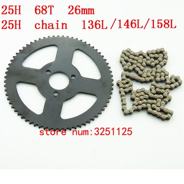 

mini moto drive system 25h 136/146 /158 links loops chain with rear sprocket 68t 26mm for 47cc 49cc mini pocket bike atv quad