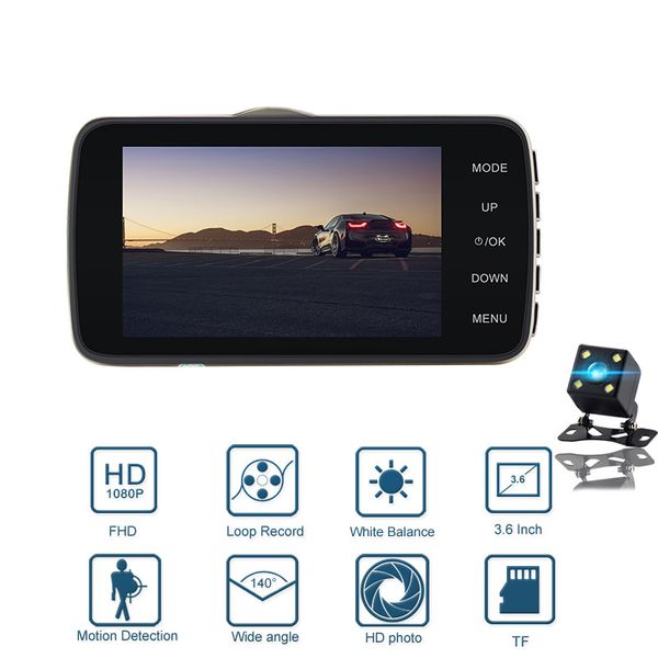 3.6" portable mini car dvr dual lens video recorder parking monitoring dash cam full hd 1080p night vision automatic recorder 
3.6" portable mini car dvr dual lens video recorder parking monitoring dash cam full hd 1080p night vision automatic recorder