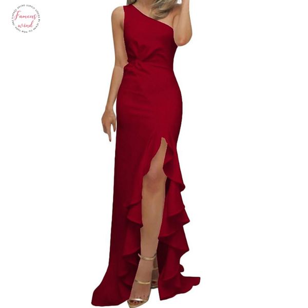 women one shoulder evening party ruffles club strap dresses summer elegant sleeveless high split long maxi dress, Black;gray
women one shoulder evening party ruffles club strap dresses summer elegant sleeveless high split long maxi dress, Black;gray