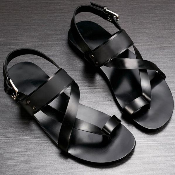 new clip toe fashion leather sandals authentic summer cut out men's leather roman sandals men's buckle strap shoes british men, Black
new clip toe fashion leather sandals authentic summer cut out men's leather roman sandals men's buckle strap shoes british men, Black