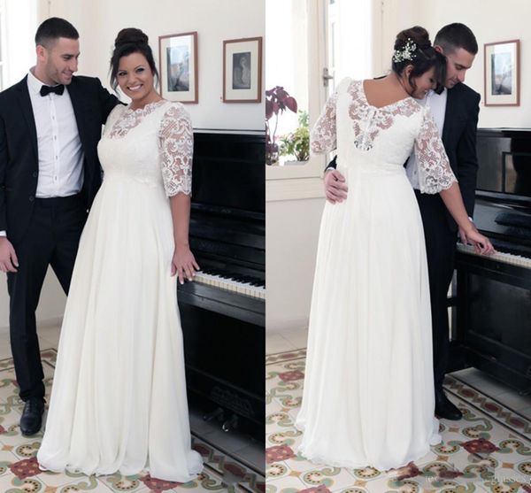 Beach Wedding Gowns 2019 Newest Lace Plus Size Wedding Dresses Crew Half Sleeves A-line Chiffon Bridal Dresses Vestidos De Novia
Beach Wedding Gowns 2019 Newest Lace Plus Size Wedding Dresses Crew Half Sleeves A-line Chiffon Bridal Dresses Vestidos De Novia