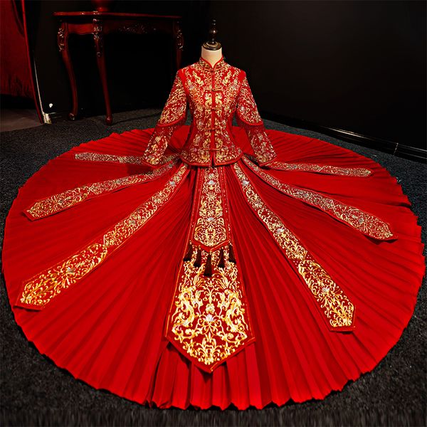 overseas chinese women cheongsam luxury embroidery qipao stage show clothing mandarin collar vintage wedding tassel dress, Red
overseas chinese women cheongsam luxury embroidery qipao stage show clothing mandarin collar vintage wedding tassel dress, Red