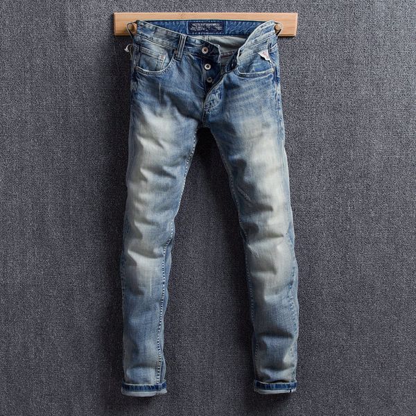 fashion streetwear men jeans light blue color vintage design classical jeans men denim buttons pants elastic hip hop homme
fashion streetwear men jeans light blue color vintage design classical jeans men denim buttons pants elastic hip hop homme