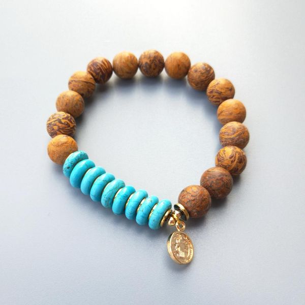 liiji unique natural 10mm wood turquoises hematite gold color charm pendant boho bracelet chrismas gift, Black
liiji unique natural 10mm wood turquoises hematite gold color charm pendant boho bracelet chrismas gift, Black