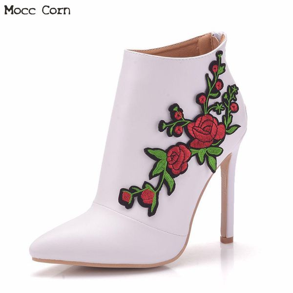 embroidered flower high heels boots women wedding shoes pointed toe thin heel white genuine leather ankle boot stiletto botas, Black
embroidered flower high heels boots women wedding shoes pointed toe thin heel white genuine leather ankle boot stiletto botas, Black
