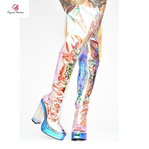 original intention stylish popular women over the knee boots round toe round heels platform boots transparent shoes woman, Black
original intention stylish popular women over the knee boots round toe round heels platform boots transparent shoes woman, Black
