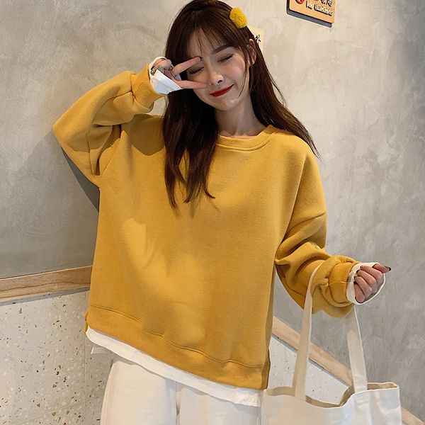 ropalia women stitching sweatshirt loose pullover solid fake two-pieces long sleeve casual, Black
ropalia women stitching sweatshirt loose pullover solid fake two-pieces long sleeve casual, Black