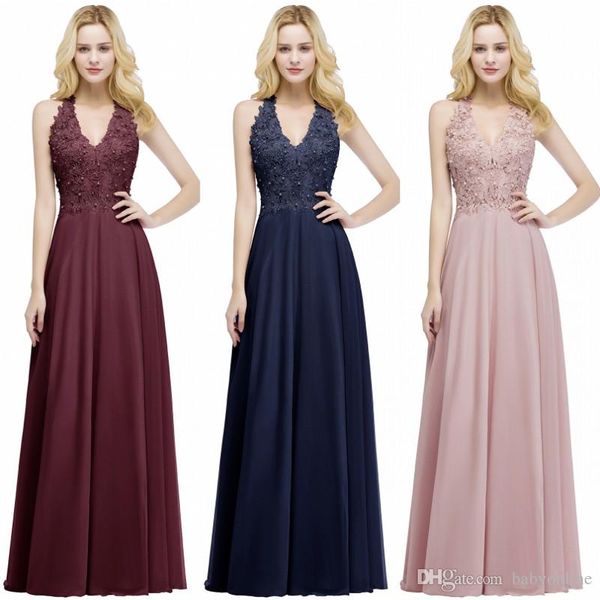 

lace chiffon evening dress elegant sleeveless a line v neck sequins beaded prom gowns bridesmaids dress cps912, Black;red