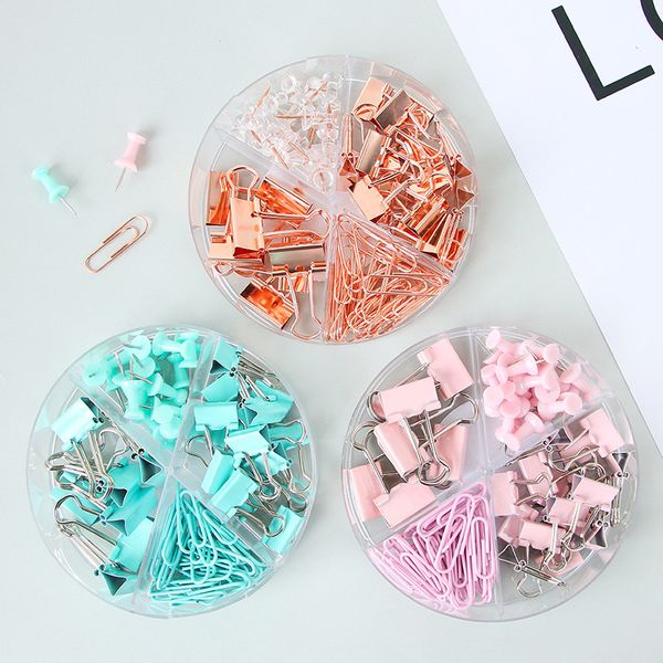 1set Metal Binder Paper Clips Set Rose Gold Clip Paperclips Bookmarks Cute Decorative Creative Simple Document Iron Clip