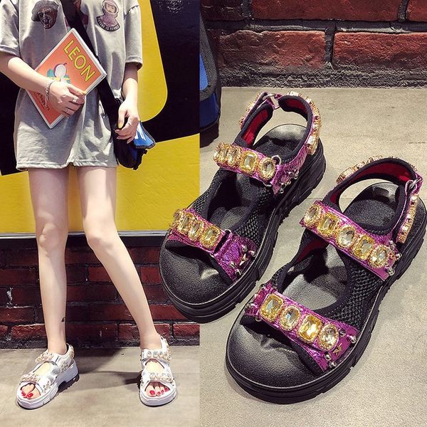 2020 rhinestone rivet thick bottom all-match sandals shoes women, Black
2020 rhinestone rivet thick bottom all-match sandals shoes women, Black