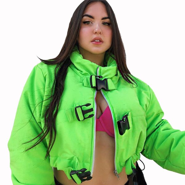 women's winter warm stand collar zipper buckle cropped puffer coat jacket outwear, Black
women's winter warm stand collar zipper buckle cropped puffer coat jacket outwear, Black
