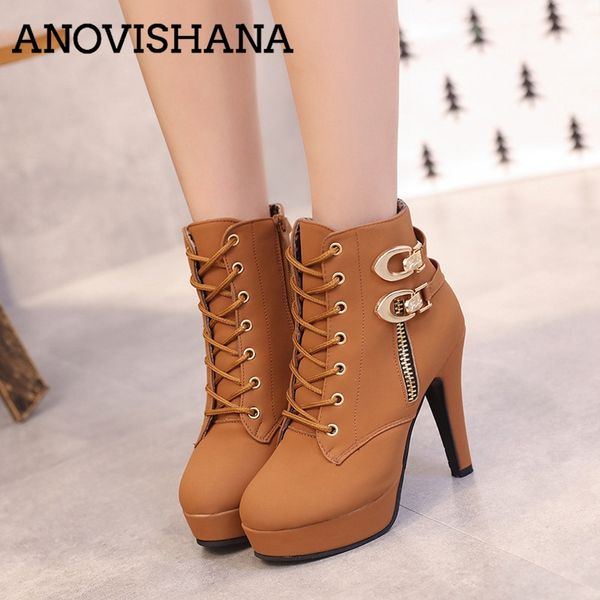 anovishana 2018 autumn winter women ankle boots high heels lace up leather double buckle platform short booties new black pa218h
anovishana 2018 autumn winter women ankle boots high heels lace up leather double buckle platform short booties new black pa218h