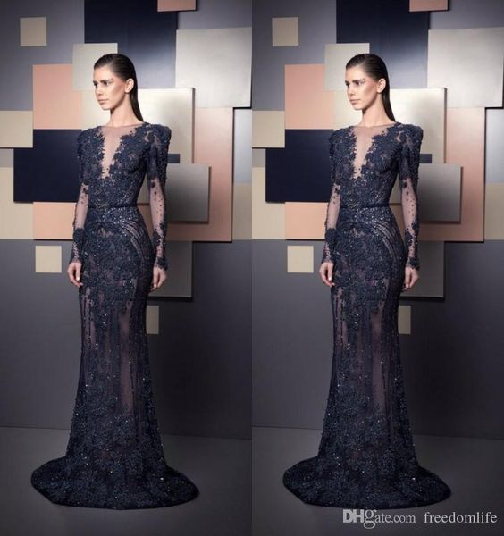 2019 ziad nakad black evening dresses bateau neck lace appliques bead illusion bodice long sleeve prom gowns formal special occasion dresses, Black;red
2019 ziad nakad black evening dresses bateau neck lace appliques bead illusion bodice long sleeve prom gowns formal special occasion dresses, Black;red