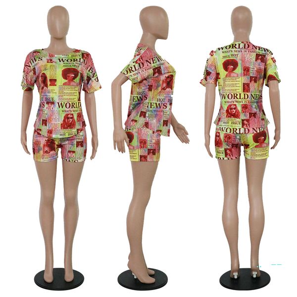women's contrast color newspaper tracksuit summer printed short sleeved + shorts 2 pieces sets outdoor casual sportswear clothes d4209, White
women's contrast color newspaper tracksuit summer printed short sleeved + shorts 2 pieces sets outdoor casual sportswear clothes d4209, White