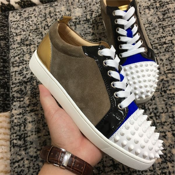men fashion low red bottom casual spikes shoes women lace up toe with suede velvets sneakers,luxury designers junior orlato mens trainer, Black
men fashion low red bottom casual spikes shoes women lace up toe with suede velvets sneakers,luxury designers junior orlato mens trainer, Black
