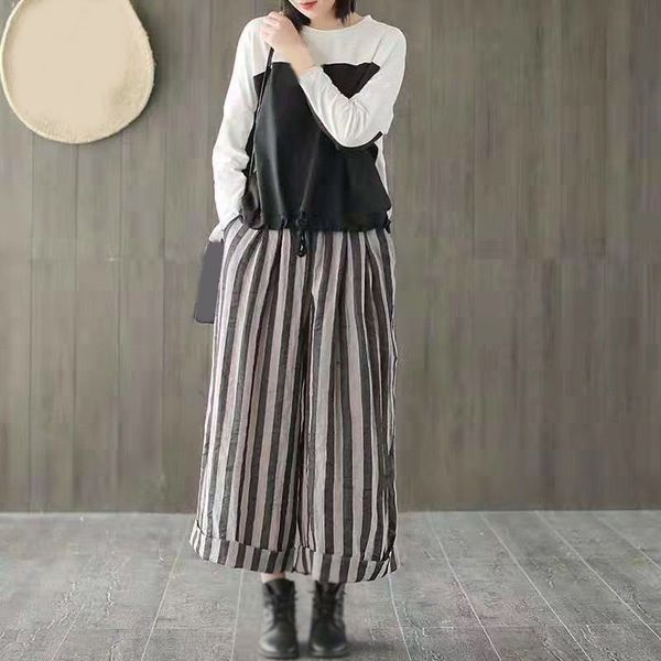 casual linen striped wide leg pants mid 2019 summer retro female pants loose elastic waist women, Black;white
casual linen striped wide leg pants mid 2019 summer retro female pants loose elastic waist women, Black;white